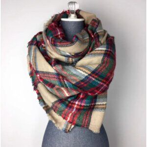 NWT ModCloth Lock & Key Tartan Plaid Fringe Blanket Scarf Wrap Cape Poncho Gift